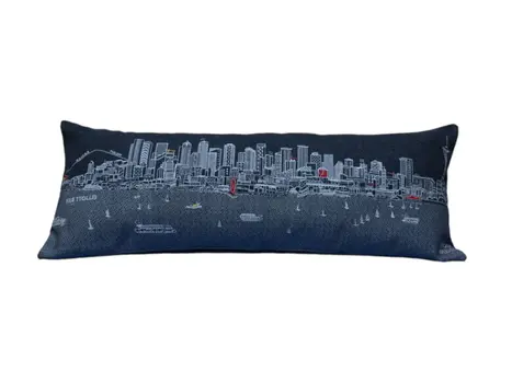 14" X 35" Black Gray and White Hometown Pride Wool Lumbar Throw Pillow