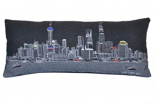 14" X 35" Black Gray and White Hometown Pride Wool Lumbar Throw Pillow