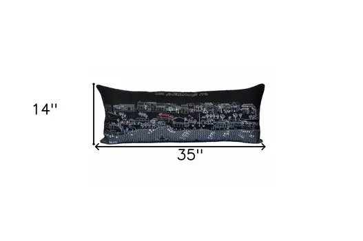 14" X 35" Black Gray and White Hometown Pride Wool Lumbar Throw Pillow