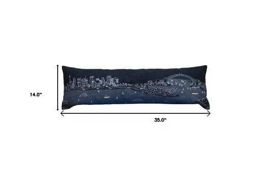 14" X 35" Black Gray and White Hometown Pride Wool Lumbar Throw Pillow