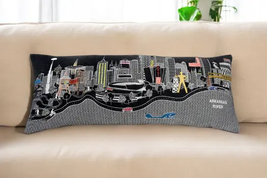 14" X 35" Black Gray and White Hometown Pride Wool Lumbar Throw Pillow
