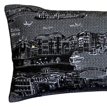 14" X 35" Black Gray and White Hometown Pride Wool Lumbar Throw Pillow