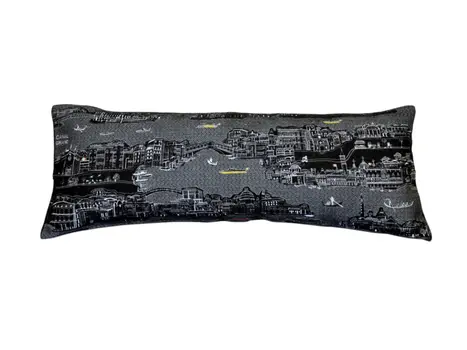 14" X 35" Black Gray and White Hometown Pride Wool Lumbar Throw Pillow