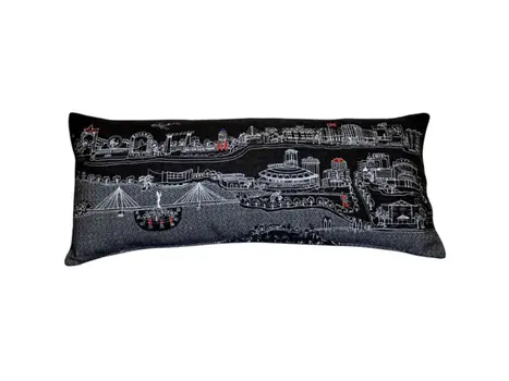 14" X 35" Black Gray and White Hometown Pride Wool Lumbar Throw Pillow