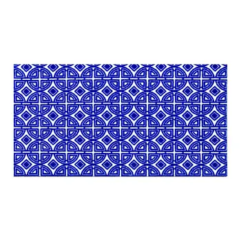 2' X 4' Cobalt Blue And White Geometric Washable Non Skid Area Rug