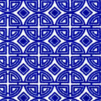 2' X 4' Cobalt Blue And White Geometric Washable Non Skid Area Rug