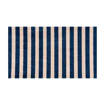 2' X 4' Navy And Sand Striped Tufted Washable Non Skid Area Rug