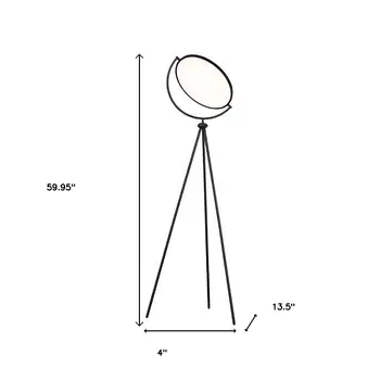 60" Black LED Tripod Floor Lamp With Black Metal Novelty Shade