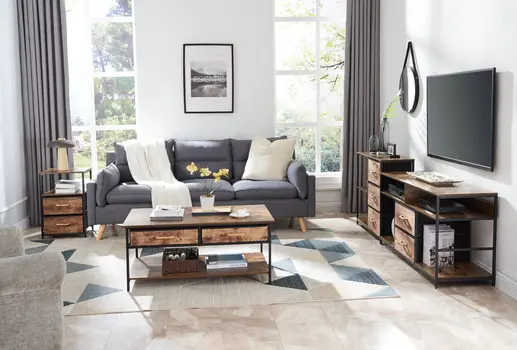 16" Brown Black Rustic Manufactured Wood End Table with Drawers