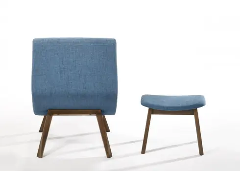 22" Blue And Brown Upholstered Lounge Chair With Ottoman