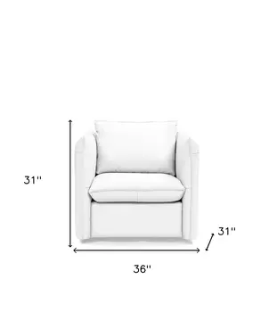 36" White And Silver Genuine Leather Swivel Lounge Chair