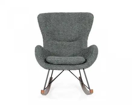 30" Gray and Brown Faux Fur Metal And Solid Wood Rocking Chair