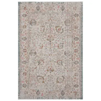 5' X 8' Beige Floral Stain Resistant Indoor Outdoor Area Rug
