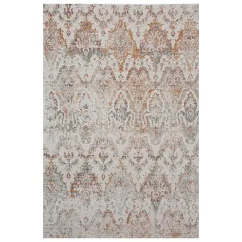 5' X 8' Beige Damask Stain Resistant Indoor Outdoor Area Rug