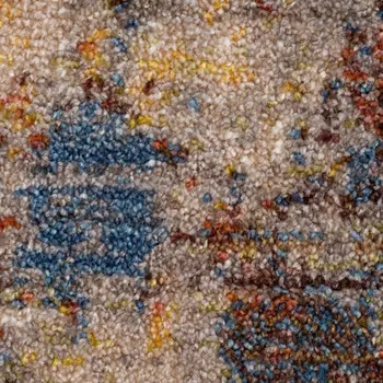 4' X 6' Gray Beige Blue And Yellow Abstract Power Loom Distressed Stain Resistant Area Rug