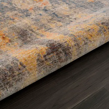 4' X 6' Gray Beige Blue And Yellow Abstract Power Loom Distressed Stain Resistant Area Rug