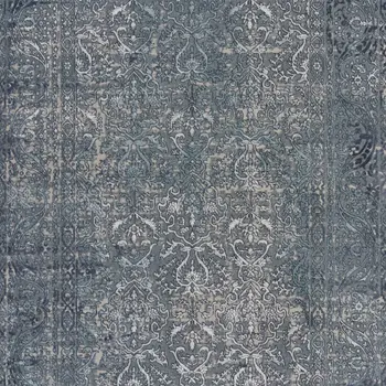 10' X 13' Blue Silver Gray And Cream Damask Distressed Stain Resistant Area Rug