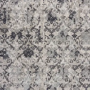 10' X 13' Cream And Gray Damask Stain Resistant Area Rug