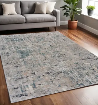5' X 8' Gray Blue Taupe And Cream Abstract Distressed Stain Resistant Area Rug
