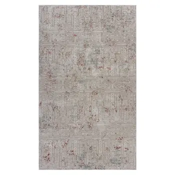 2' X 3' Gray And Ivory Geometric Distressed Stain Resistant Area Rug