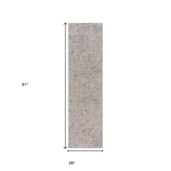 8' Gray Ivory Slate Blue And Wine Red Geometric Distressed Runner Rug