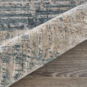 2' X 3' Cream Blue And Ivory Geometric Distressed Stain Resistant Area Rug