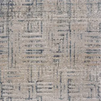 8' Cream Blue And Ivory Geometric Distressed Runner Rug