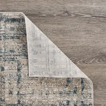8' Cream Blue And Ivory Geometric Distressed Runner Rug
