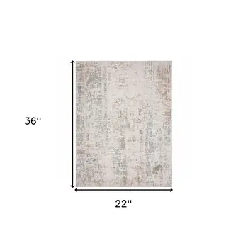 2' X 3' Gray Blue Taupe And Cream Abstract Distressed Stain Resistant Area Rug