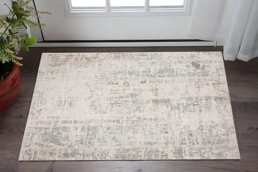 2' X 3' Gray Blue Taupe And Cream Abstract Distressed Stain Resistant Area Rug
