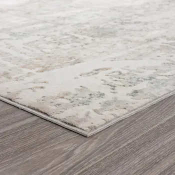 8' X 10' Gray Blue Taupe And Cream Abstract Distressed Stain Resistant Area Rug
