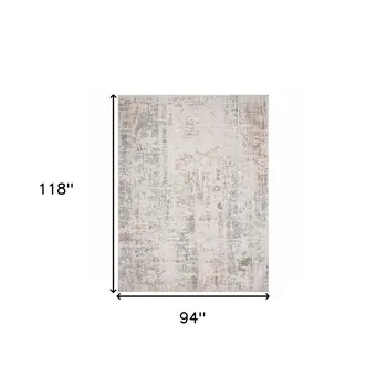 8' X 10' Gray Blue Taupe And Cream Abstract Distressed Stain Resistant Area Rug