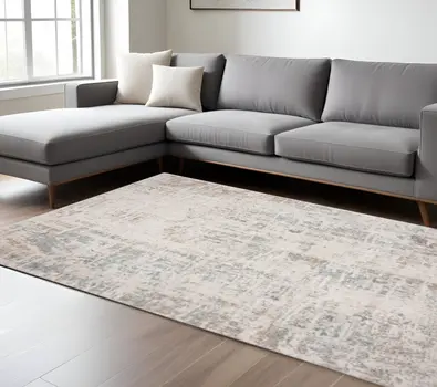 8' X 10' Gray Blue Taupe And Cream Abstract Distressed Stain Resistant Area Rug