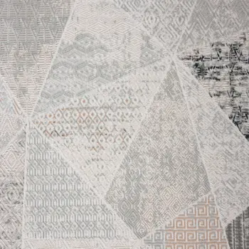2' X 3' Gray Blue Taupe And Cream Geometric Distressed Stain Resistant Area Rug