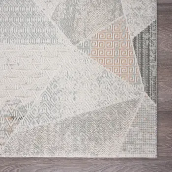 2' X 3' Gray Blue Taupe And Cream Geometric Distressed Stain Resistant Area Rug