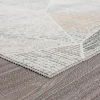 2' X 3' Gray Blue Taupe And Cream Geometric Distressed Stain Resistant Area Rug