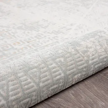 2' X 3' Gray Blue Taupe And Cream Geometric Distressed Stain Resistant Area Rug