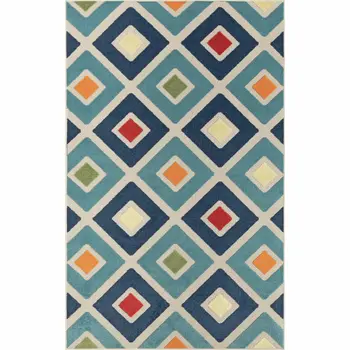 4' X 6' Blue And Ivory Handmade Indoor Outdoor Area Rug
