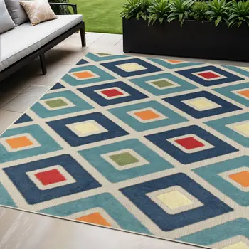 5' X 8' Blue And Ivory Handmade Indoor Outdoor Area Rug