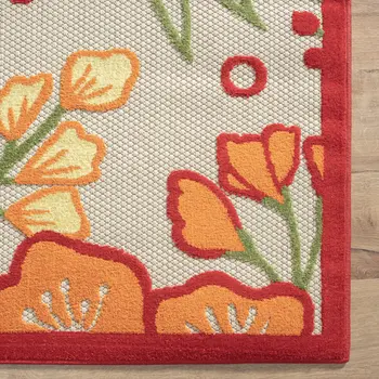 5' X 8' Orange And Ivory Handmade Indoor Outdoor Area Rug