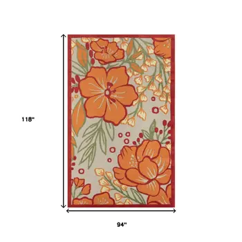 8' X 10' Orange And Ivory Indoor Outdoor Area Rug