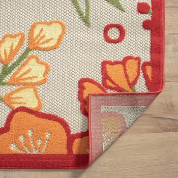 8' X 10' Orange And Ivory Indoor Outdoor Area Rug