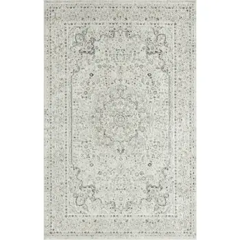 8' X 10' Ivory Gray And Taupe Floral Power Loom Stain Resistant Area Rug