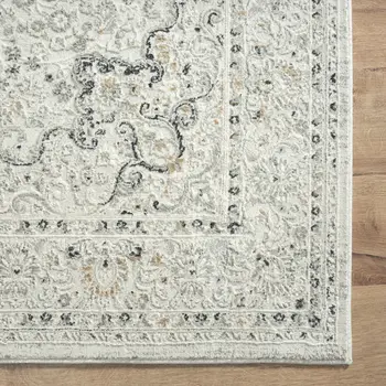 8' X 10' Ivory Gray And Taupe Floral Power Loom Stain Resistant Area Rug