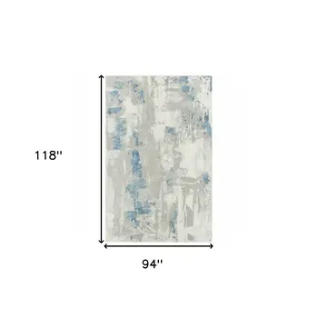 8' X 10' Ivory Gray And Blue Abstract Power Loom Stain Resistant Area Rug