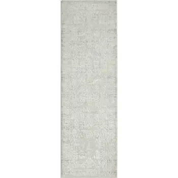 2' X 6' Ivory And Gray Floral Stain Resistant Area Rug