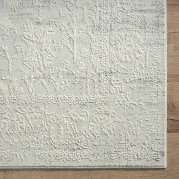 2' X 6' Ivory And Gray Floral Stain Resistant Area Rug