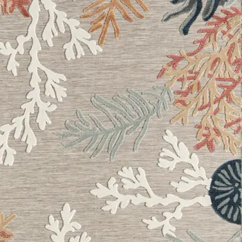 5' X 7' Grey Beige Orange Blue And White Coastal Coral Indoor Outdoor Area Rug