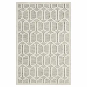 5' X 7' Gray And Ivory Geometric Stain Resistant Indoor Outdoor Area Rug