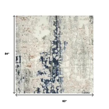 5' X 7' Beige Cream Blue And Gray Abstract Stain Resistant Area Rug